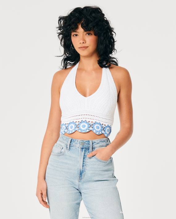 Hollister Kvinder hæklet grime top med v-hals 2H8Z62 toppe marineblå stribe