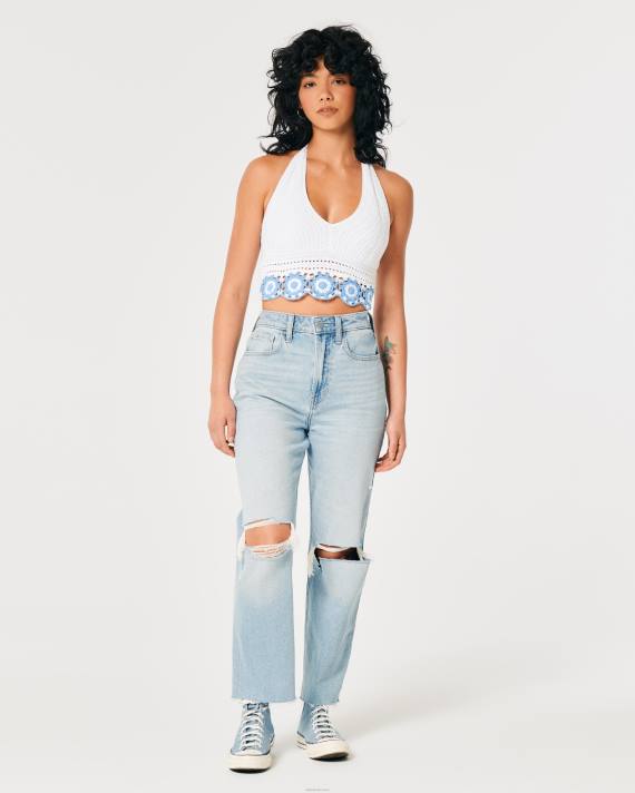 Hollister Kvinder hæklet grime top med v-hals 2H8Z62 toppe marineblå stribe