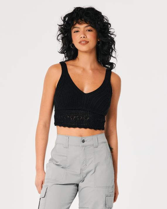 Hollister Kvinder hæklet v-hals bralette 2H8Z340 toppe sort