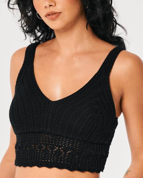 Hollister Kvinder hæklet v-hals bralette 2H8Z340 toppe sort