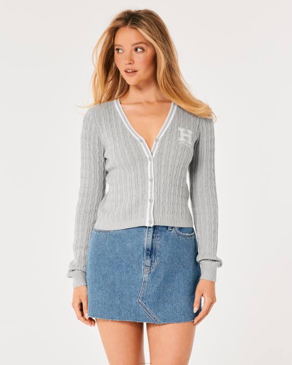 Hollister Kvinder kabelstrikket logocardigan 2H8Z353 toppe lysegrå