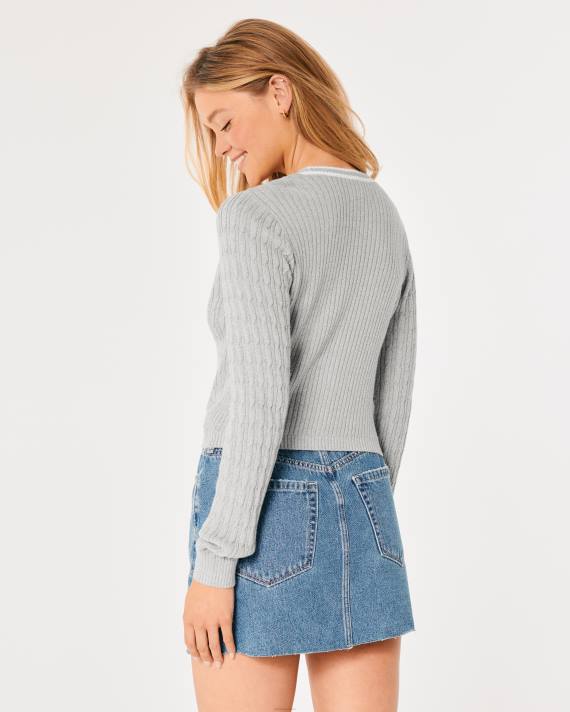 Hollister Kvinder kabelstrikket logocardigan 2H8Z353 toppe lysegrå