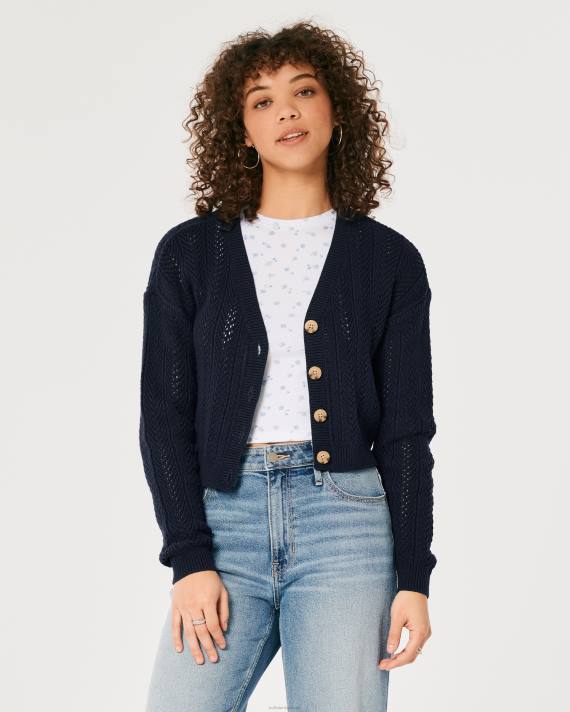 Hollister Kvinder let tekstureret crop cardigan 2H8Z146 toppe Marine blå