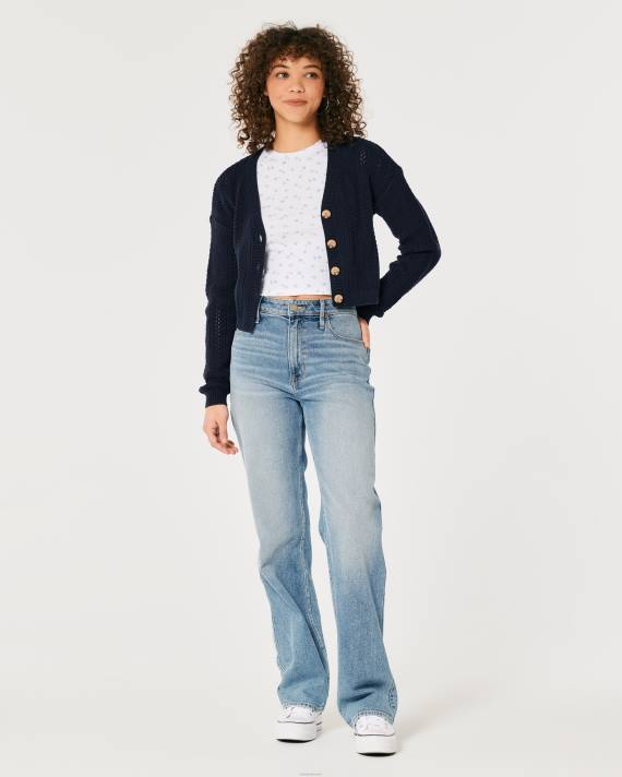 Hollister Kvinder let tekstureret crop cardigan 2H8Z146 toppe Marine blå