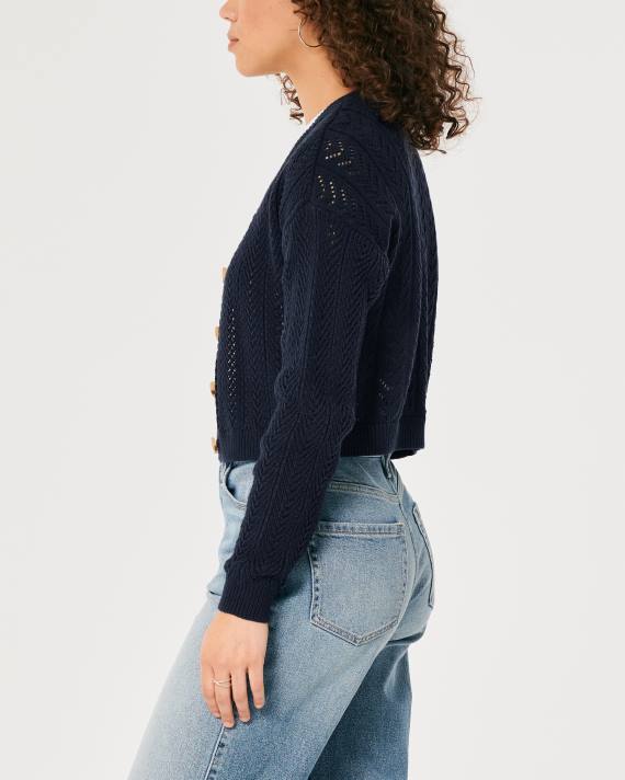 Hollister Kvinder let tekstureret crop cardigan 2H8Z146 toppe Marine blå
