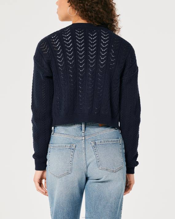 Hollister Kvinder let tekstureret crop cardigan 2H8Z146 toppe Marine blå