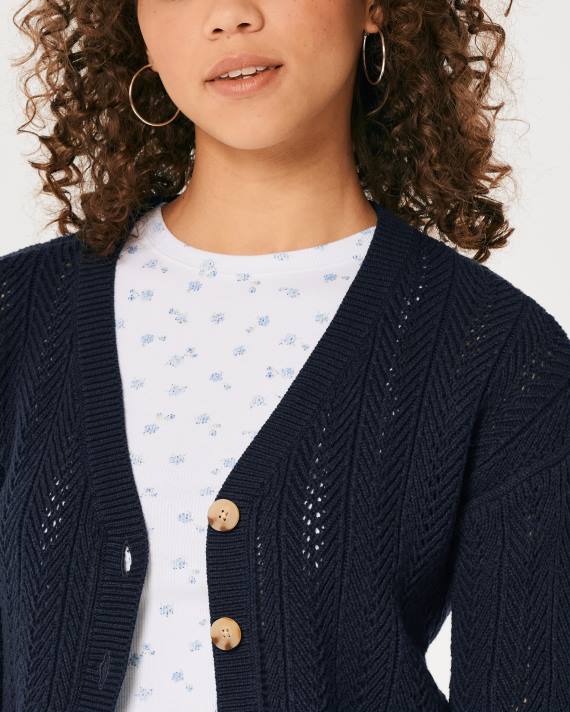Hollister Kvinder let tekstureret crop cardigan 2H8Z146 toppe Marine blå