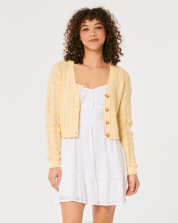 Hollister Kvinder let tekstureret crop cardigan 2H8Z338 toppe gul