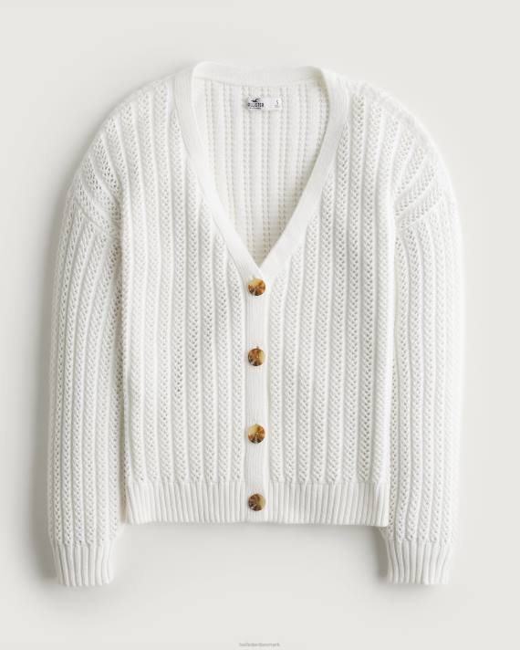 Hollister Kvinder nem hæklet cardigan med v-hals 2H8Z159 toppe hvid