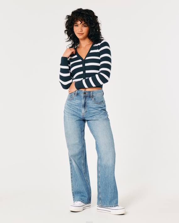 Hollister Kvinder stribet ikon cardigan 2H8Z377 toppe marineblå stribe