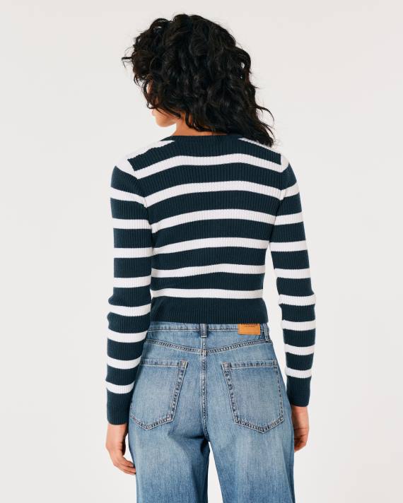 Hollister Kvinder stribet ikon cardigan 2H8Z377 toppe marineblå stribe