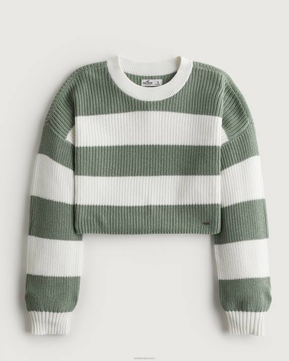 Hollister Kvinder tekstureret crop crew sweater 2H8Z100 toppe salvie stribe