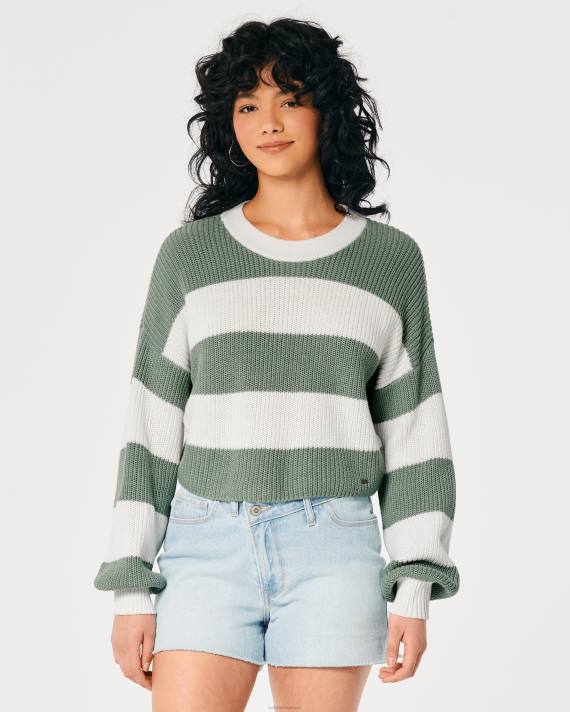Hollister Kvinder tekstureret crop crew sweater 2H8Z100 toppe salvie stribe