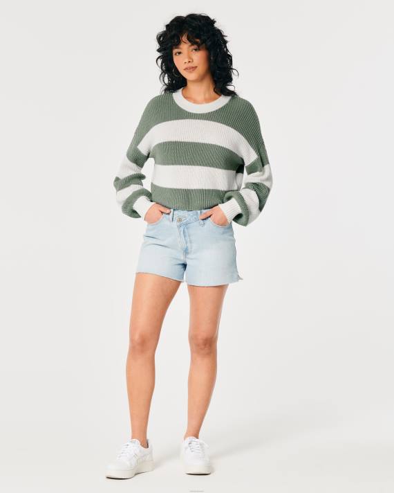 Hollister Kvinder tekstureret crop crew sweater 2H8Z100 toppe salvie stribe
