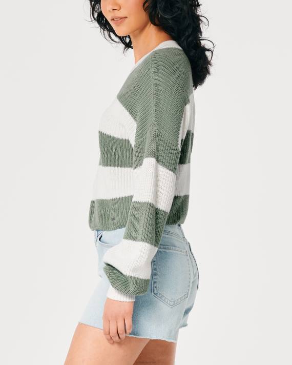 Hollister Kvinder tekstureret crop crew sweater 2H8Z100 toppe salvie stribe