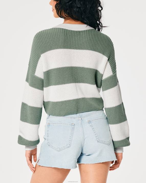 Hollister Kvinder tekstureret crop crew sweater 2H8Z100 toppe salvie stribe