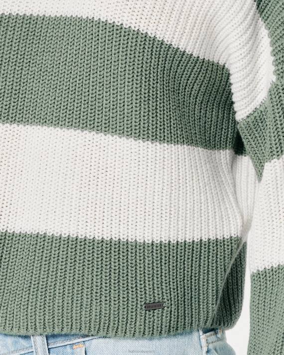 Hollister Kvinder tekstureret crop crew sweater 2H8Z100 toppe salvie stribe