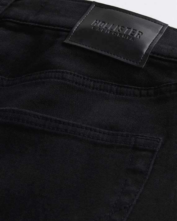 Hollister Mænd ligesom strikkede sorte slim straight jeans 2H8Z1366 bunde sort