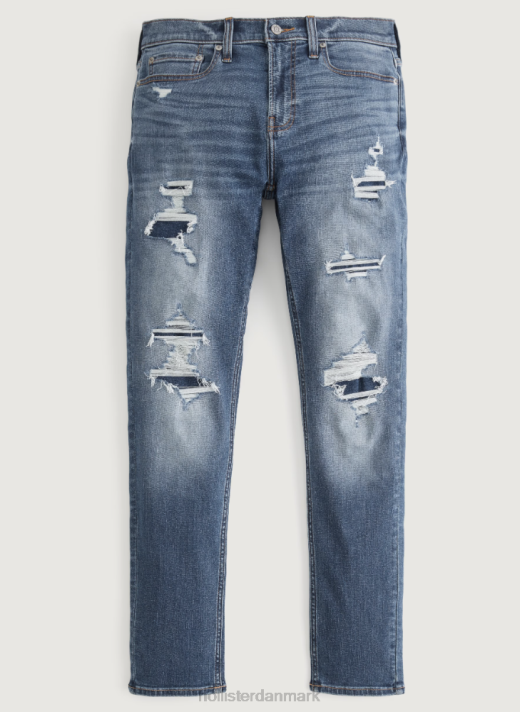 Hollister Mænd ripped dark wash atletiske skinny jeans 2H8Z1253 bunde flået og repareret medium vask