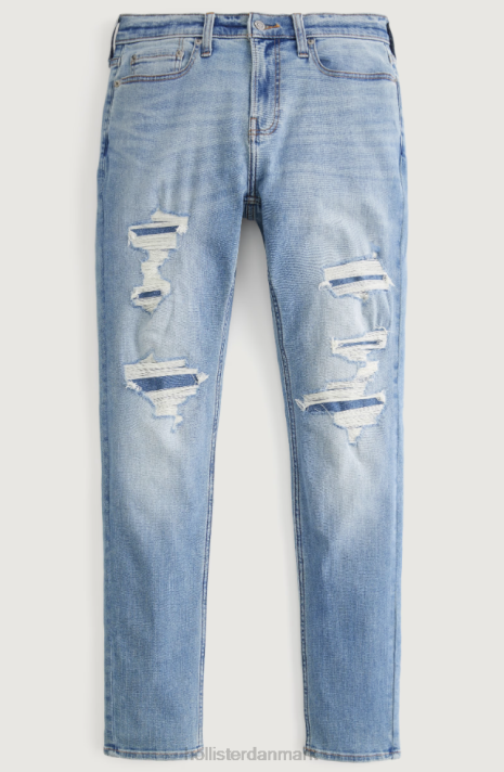 Hollister Mænd ripped medium vask atletiske skinny jeans 2H8Z1316 bunde flået og repareret lys medium vask