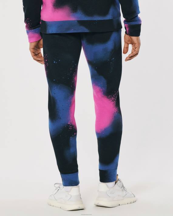 Hollister Mænd print logo fleece jogger 2H8Z1367 bunde sort med pink og blå spray