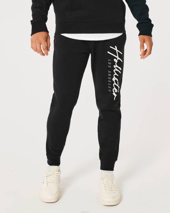 Hollister Mænd skinny fleece logo grafiske joggers 2H8Z1230 bunde sort