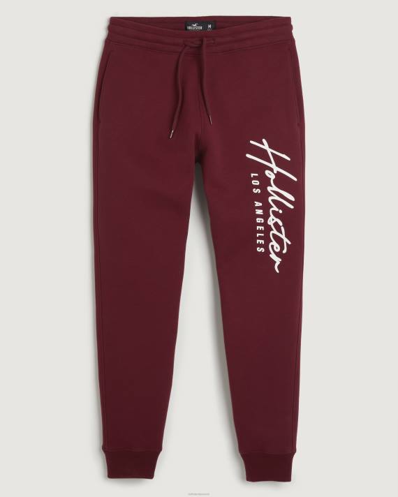 Hollister Mænd skinny fleece logo grafiske joggers 2H8Z1300 bunde bordeaux