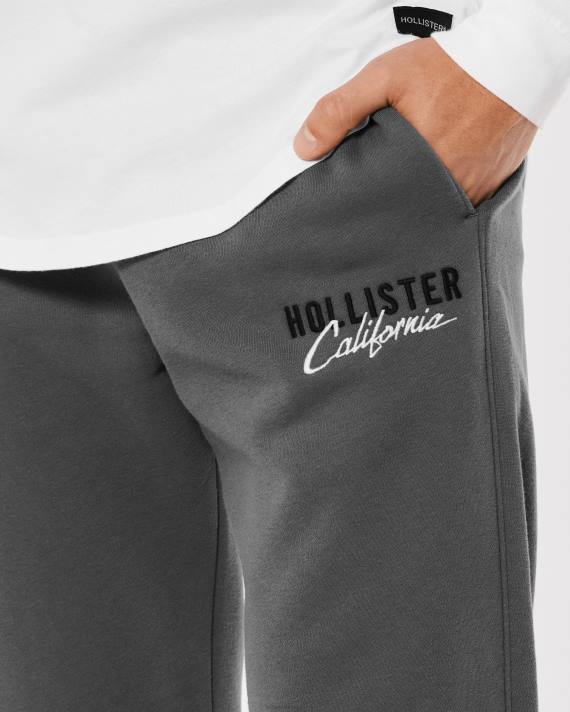 Hollister Mænd lige joggingbukser med broderet logo 2H8Z1356 bunde mørkegrå