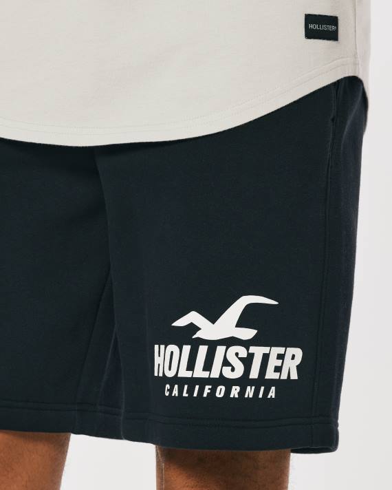 Hollister Mænd fleece logo grafiske shorts 9\'\' 2H8Z1130 bunde sort