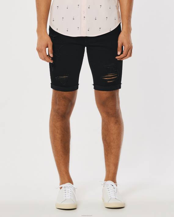 Hollister Mænd ripped black no fade skinny denimshorts 9\'\' 2H8Z1173 bunde revet sort