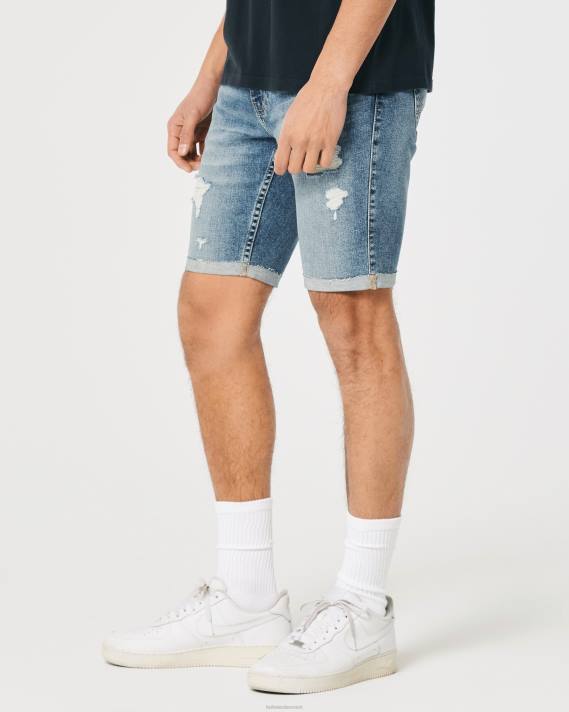 Hollister Mænd ripped medium vask skinny denim shorts 9\'\' 2H8Z1175 bunde rippet medium vask