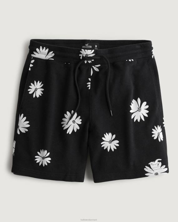 Hollister Mænd terry fleece shorts med blomstermønster 7'' 2H8Z1283 bunde sort blomstret