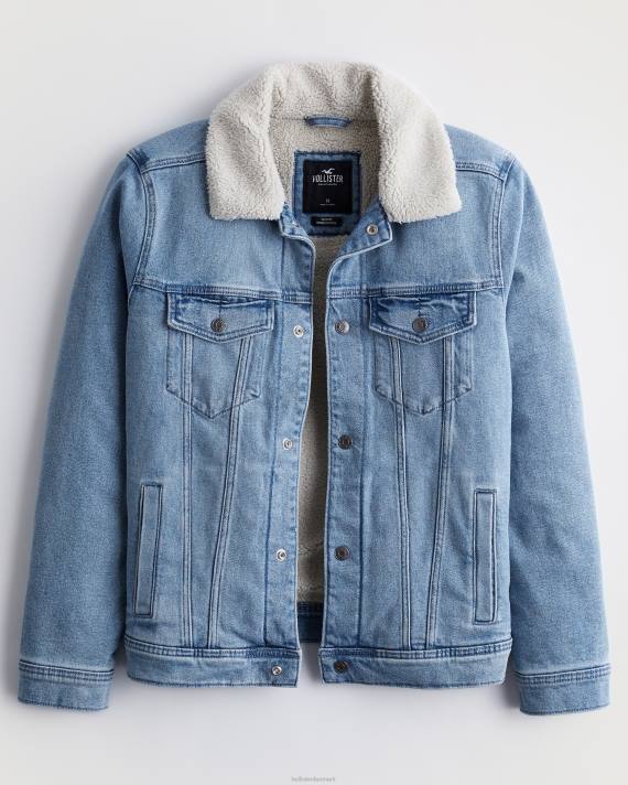 Hollister Mænd sherpa-foret denim trucker jakke 2H8Z909 toppe let vask