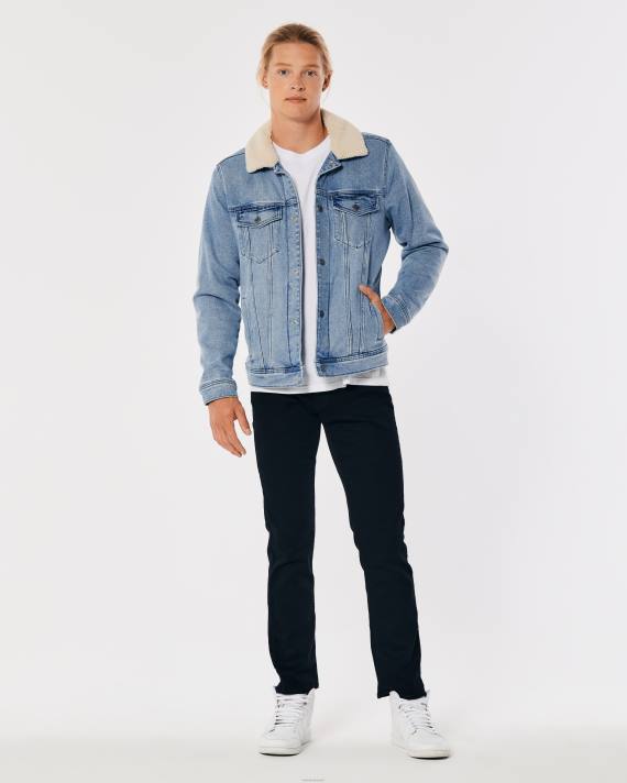 Hollister Mænd sherpa-foret denim trucker jakke 2H8Z909 toppe let vask