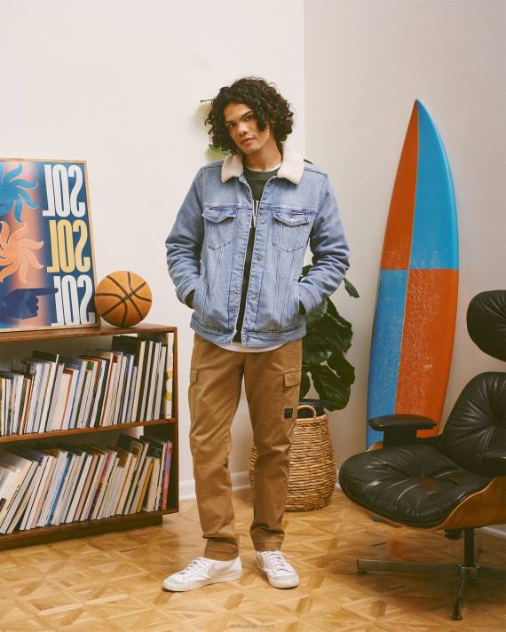 Hollister Mænd sherpa-foret denim trucker jakke 2H8Z909 toppe let vask