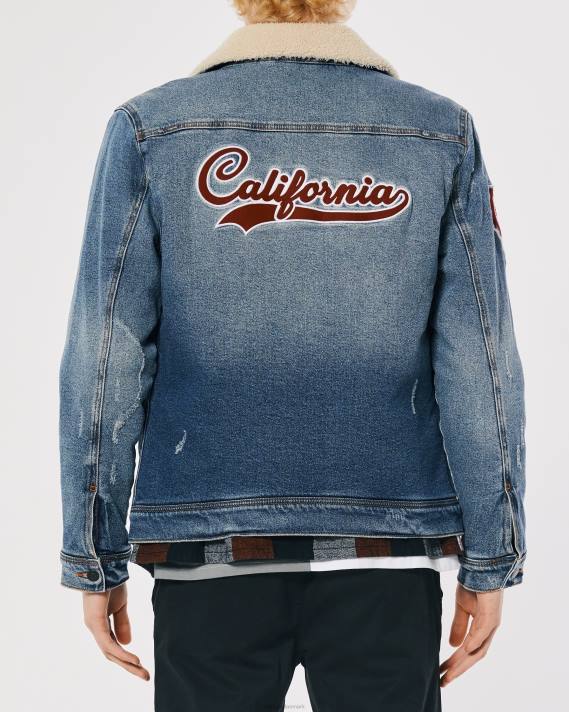 Hollister Mænd sherpaforet denim varsity trucker jakke 2H8Z1081 toppe medium vask