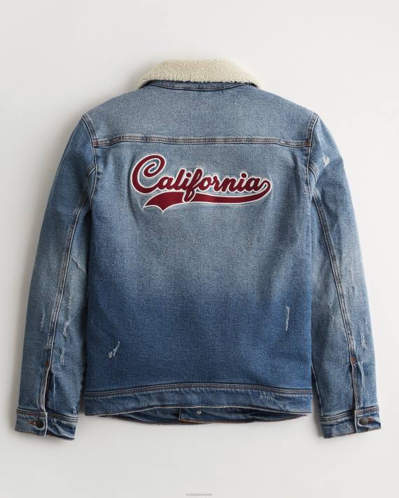 Hollister Mænd sherpaforet denim varsity trucker jakke 2H8Z1081 toppe medium vask