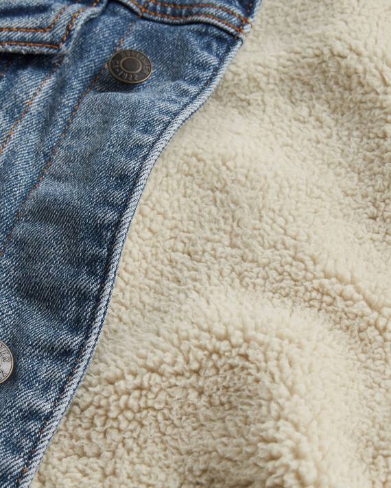 Hollister Mænd sherpaforet denim varsity trucker jakke 2H8Z1081 toppe medium vask