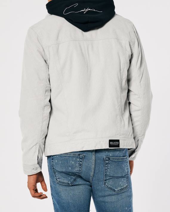 Hollister Mænd sherpaforet truckerjakke i fløjl 2H8Z1025 toppe lysegrå