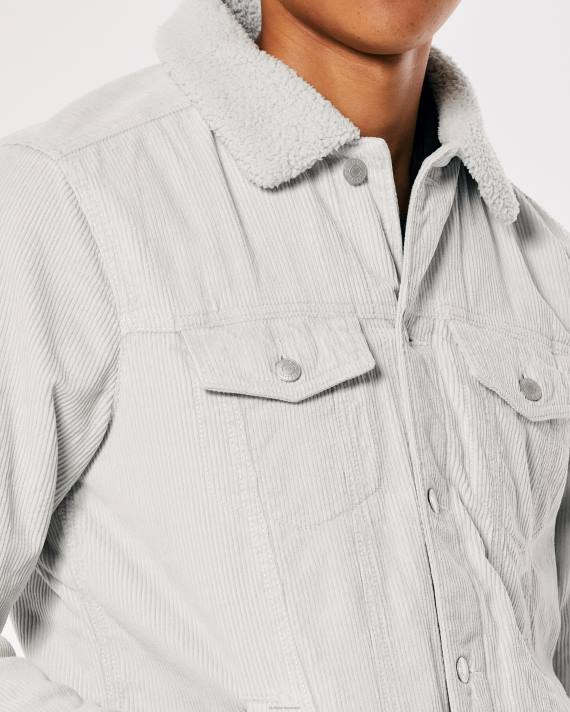 Hollister Mænd sherpaforet truckerjakke i fløjl 2H8Z1025 toppe lysegrå