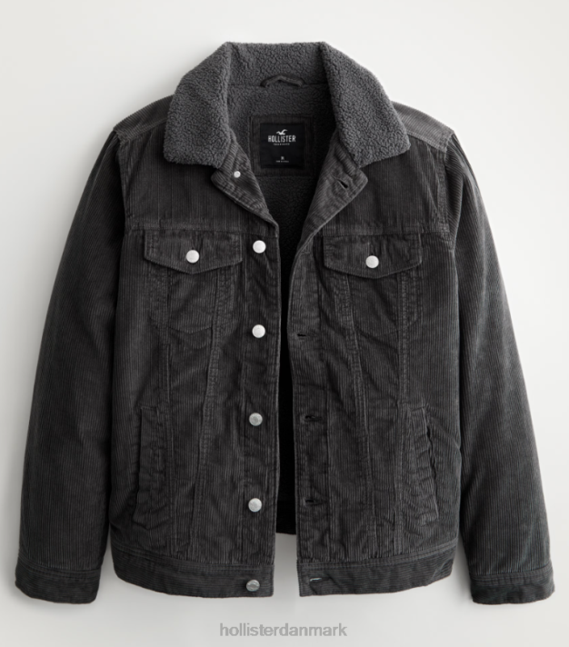 Hollister Mænd sherpaforet truckerjakke i fløjl 2H8Z1074 toppe mørkegrå fløjlsbukser