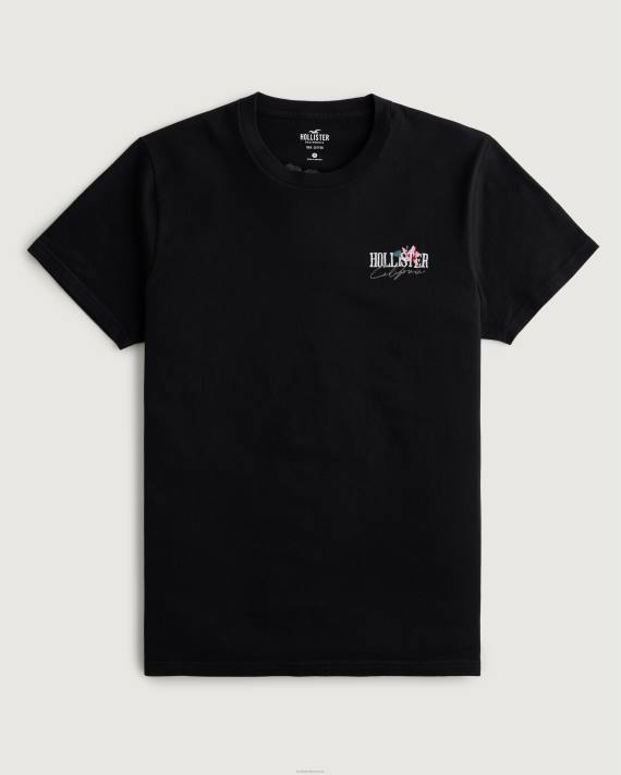Hollister Mænd afslappet blomstret logo grafisk t-shirt 2H8Z875 toppe sort