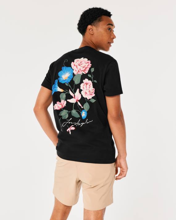 Hollister Mænd afslappet blomstret logo grafisk t-shirt 2H8Z875 toppe sort