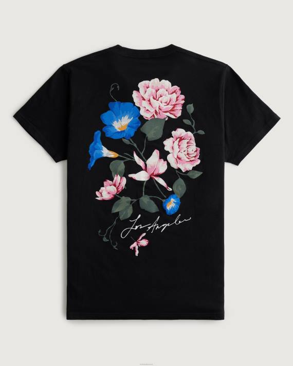 Hollister Mænd afslappet blomstret logo grafisk t-shirt 2H8Z875 toppe sort