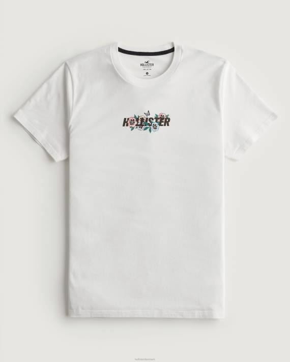 Hollister Mænd afslappet blomstret logo grafisk t-shirt 2H8Z972 toppe off white