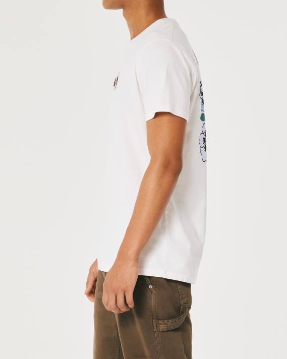 Hollister Mænd afslappet blomstret logo grafisk t-shirt 2H8Z972 toppe off white