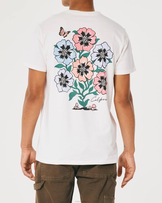 Hollister Mænd afslappet blomstret logo grafisk t-shirt 2H8Z972 toppe off white