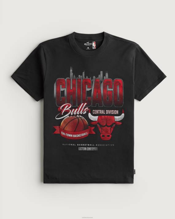 Hollister Mænd afslappet chicago bulls nba grafisk t-shirt 2H8Z1033 toppe falmet sort chicago