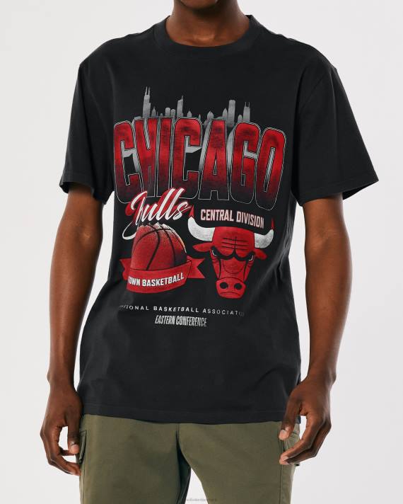 Hollister Mænd afslappet chicago bulls nba grafisk t-shirt 2H8Z1033 toppe falmet sort chicago