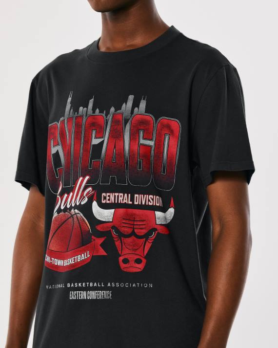 Hollister Mænd afslappet chicago bulls nba grafisk t-shirt 2H8Z1033 toppe falmet sort chicago